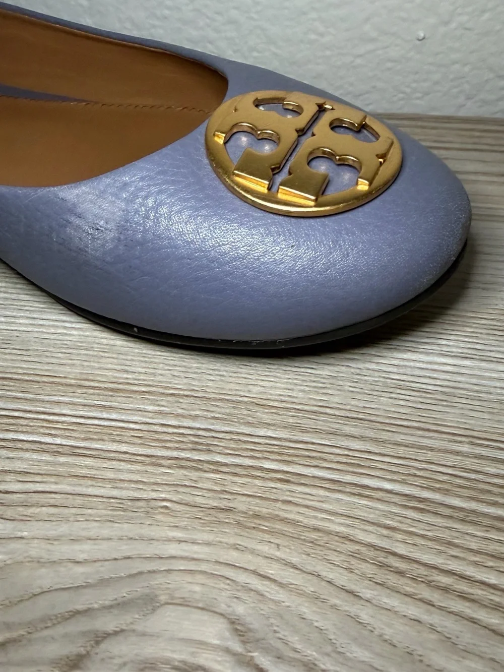 Tory Burch Lavender Leather Ballet Flats with Gold Logo